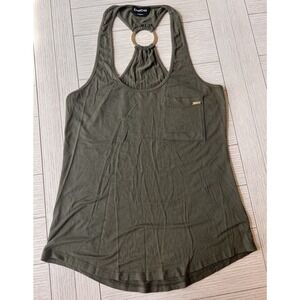 Bebe Army Green Tank With Gold Metal Ring Back And Gold Bebe Plate On Front, Med